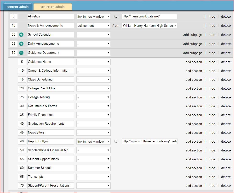 structure admin