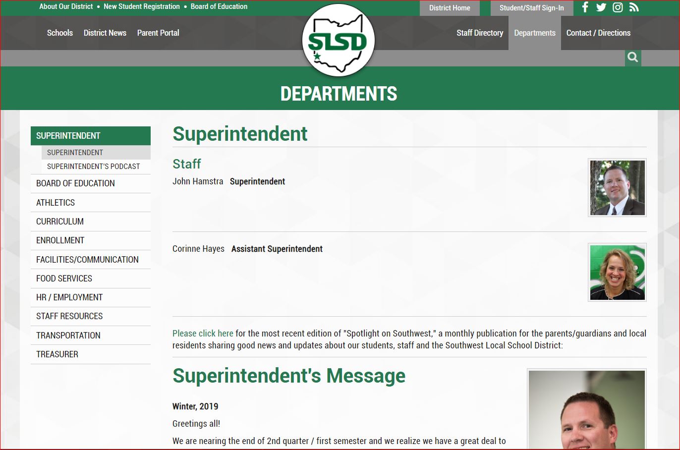 Departments Page